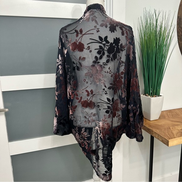 Akemi+Kin Fern Burnout Velvet Kimono Cardigan One Size Floral Dark Romantic EUC - Picture 7 of 7
